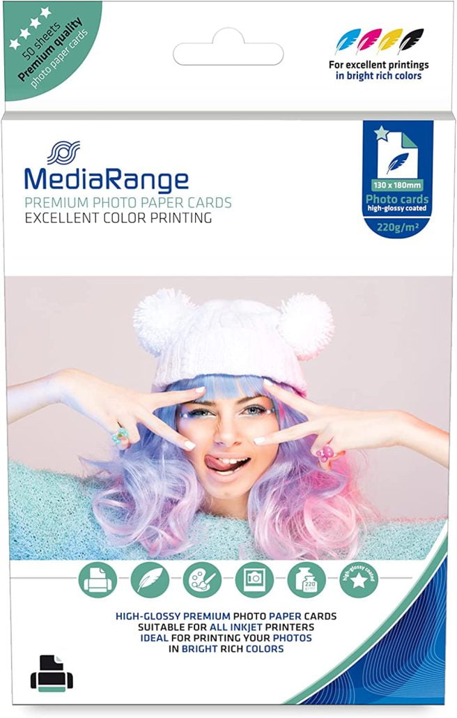 MediaRange 130 x 180 mm Photo Paper Cards High Gloss 220 g 50 Sheets