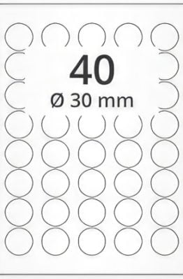 Матовые премиум этикетки для лазерной печати А4 круглые 30мм 100 листов