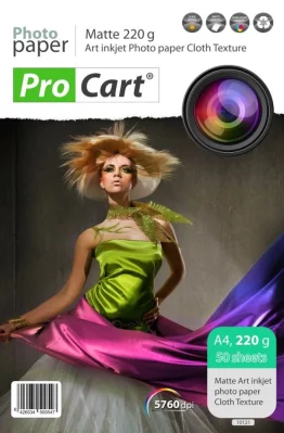 Фотобумага Pro Cart художественная A4 с фактурой ткани матовая 220г 50 листов
