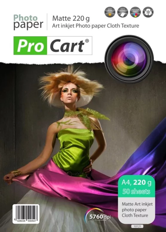 Фотобумага Pro Cart художественная A4 с фактурой ткани матовая 220г 50 листов