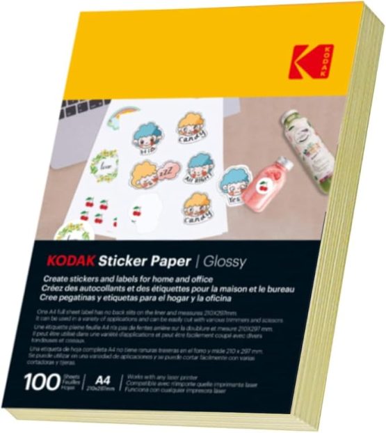 Самоклеящиеся этикетки KODAK формата A4, 100 листов, подходят для лазерных/копировальных аппаратов, для универсальных этикеток (глянцевые)
